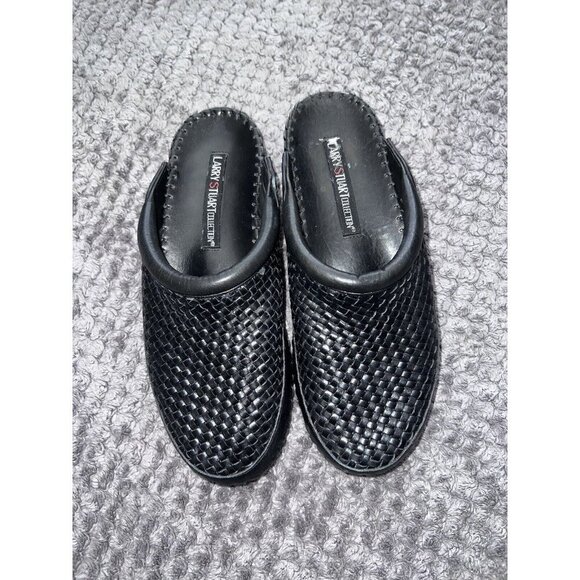 LARRY STUART COLLECTION Black Leather Weaved Mules Shoes Sz 9M Brazil - Picture 3 of 15